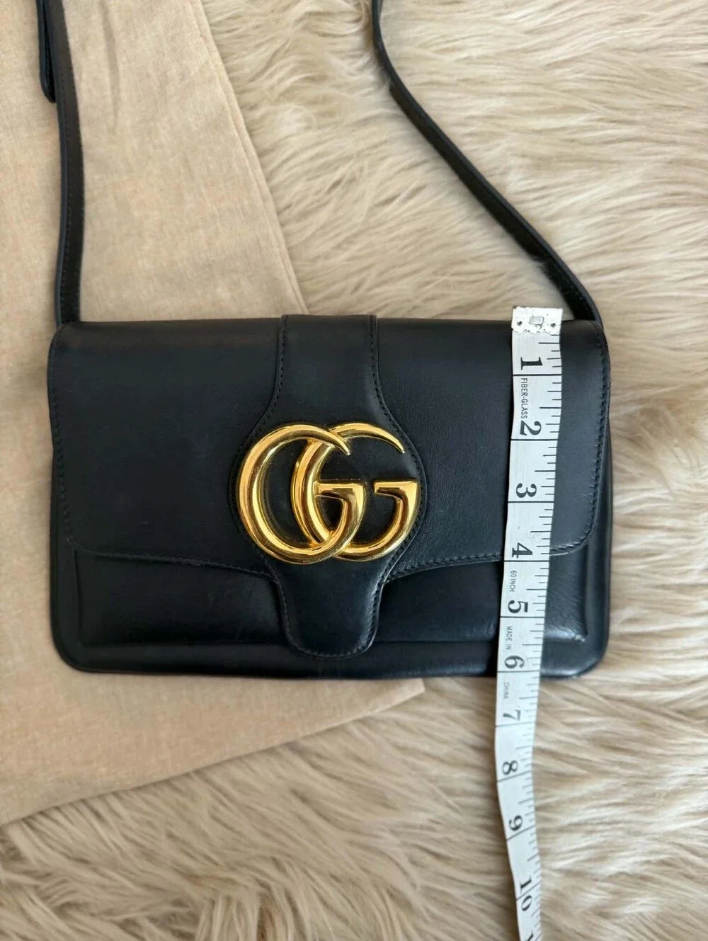 Gucci Double G Arli Flap Crossbody Bag Black Leather Authentic